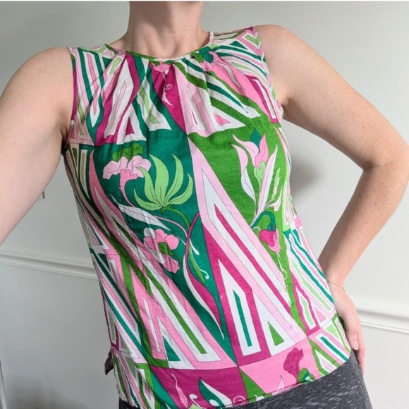 Talbots Pink Green Button Back Sleeveless Blouse Size 14 Lightweight Spring - Picture 1 of 11